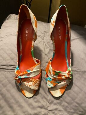 Nine West Orange Multi Knotted Peep-Toe Heels